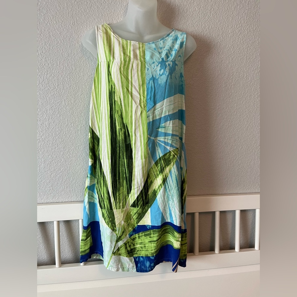Jams world trop tropic sleeveless Green and Blue Patterned Dress S Hawaii beach
